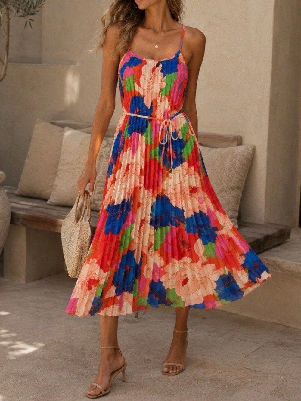 Sam Edelman Retro Floral Pleated Midi Dress NEW